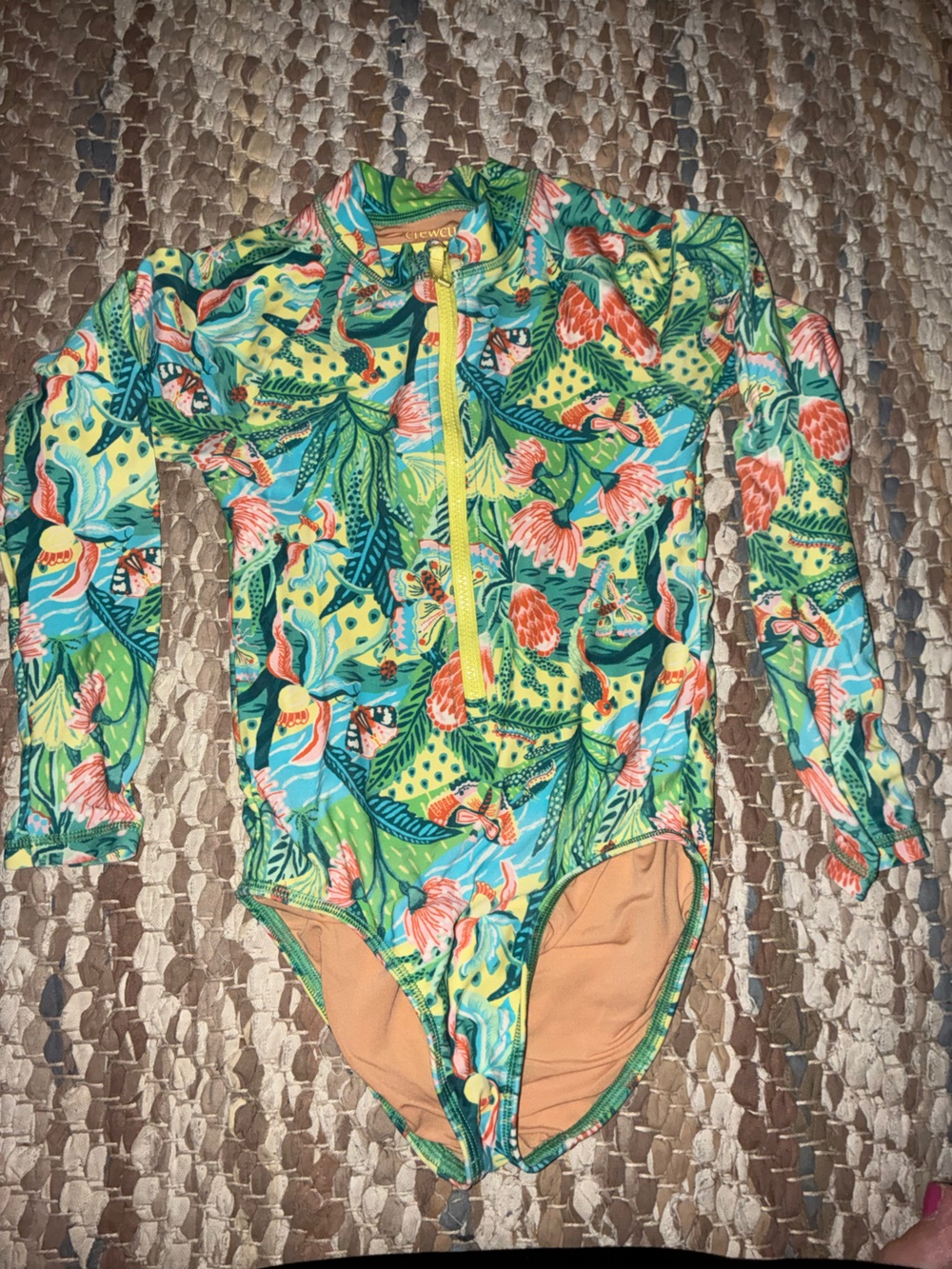 Crewcuts Girls Long-Sleeve Floral Zip Rashguard - Green/Blue/Coral